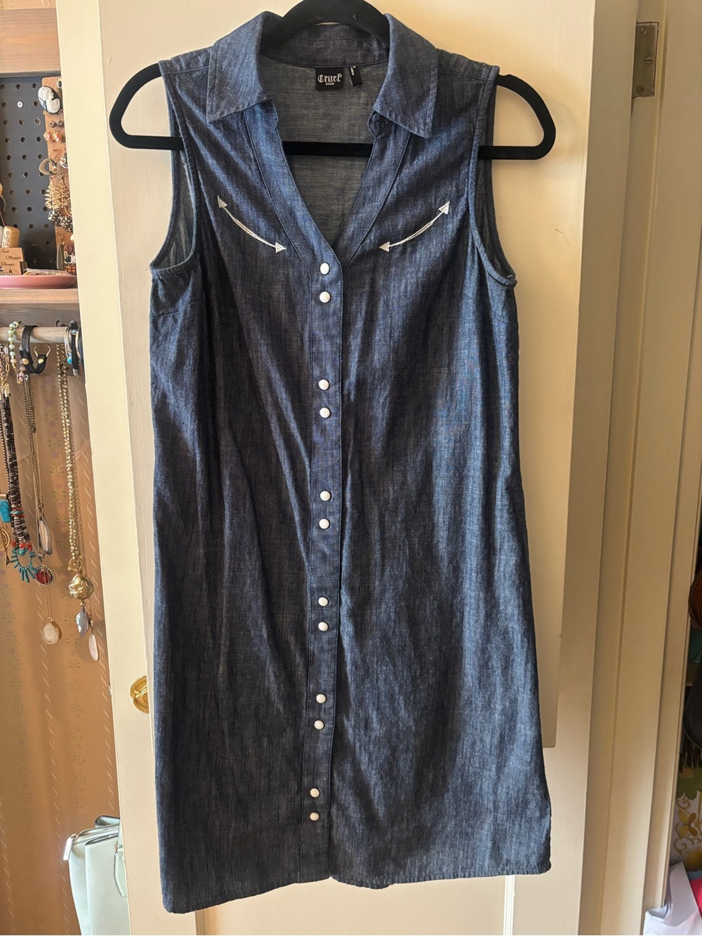 Cruel Dark Denim Pearl Snap Button-Front Dress